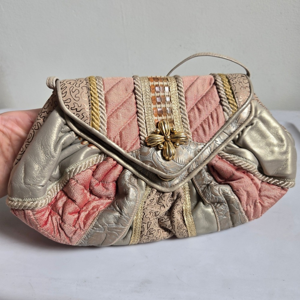 Sharif Small Crossbody Bag Womens Pink Gold Vintage Quilted Mixed Media